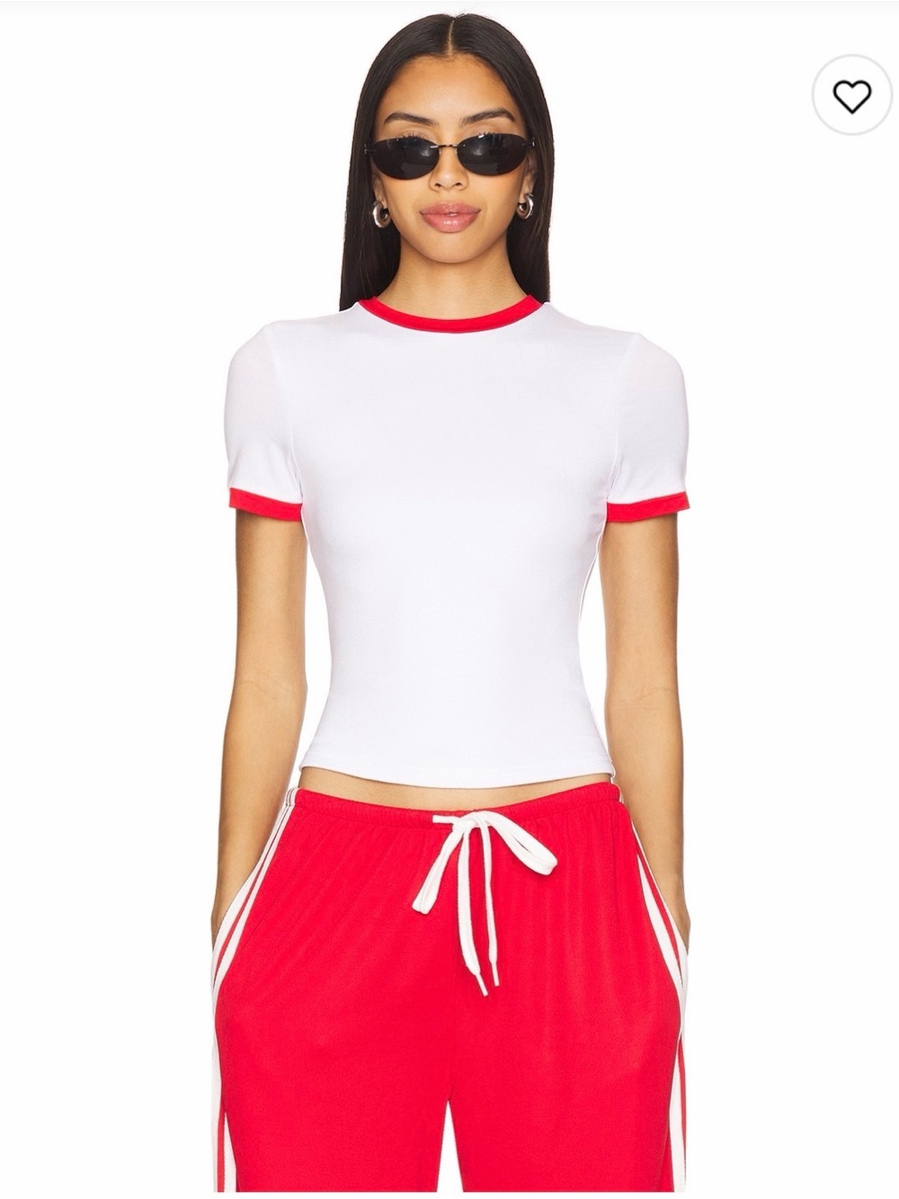 superdown Jemina Top White Short Sleeve Ringer Tee with Red Trim